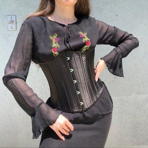 Vintage Goth Peasant Folk Blouse Witchy Flare Sleeves Y2K Does 30s Gothic Vamp
